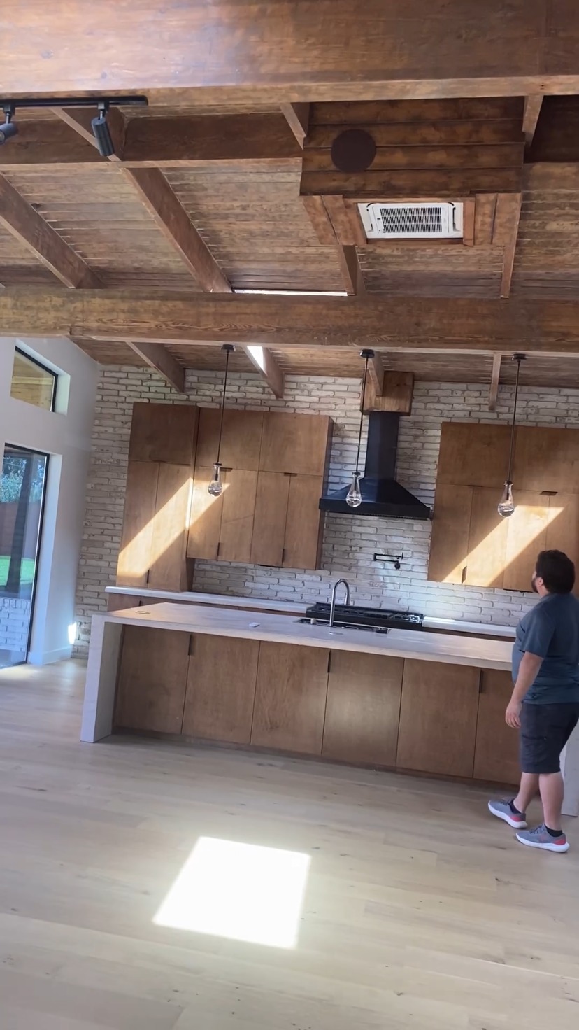 Custom Wood Kitchen & Beam Ceiling by Rodriguez Cabinets in Houston