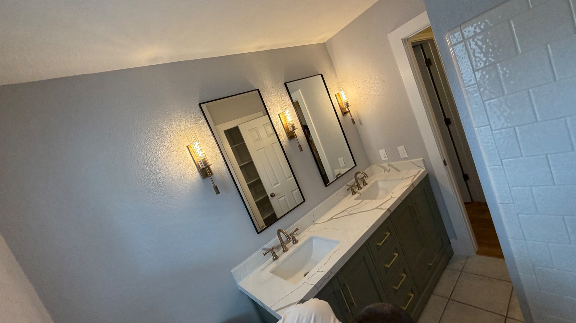 Green Shaker Double Vanity by Rodriguez Cabinets in Houston